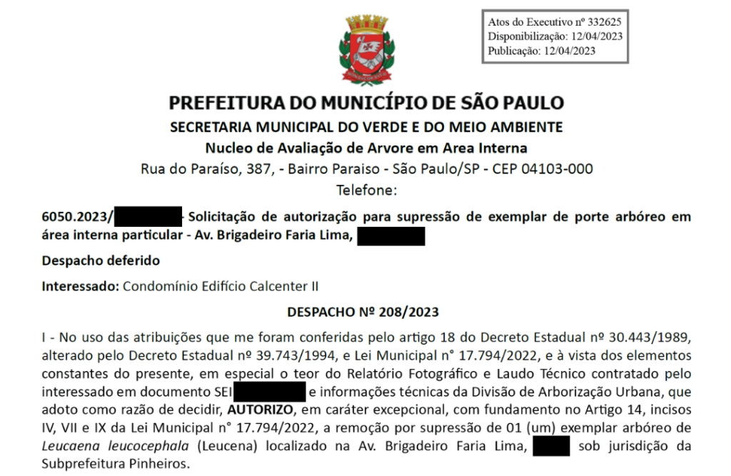 autorização para manejo arbóreo, corte de árvore, poda de árvore, supressão de árvore, remoção de árvore